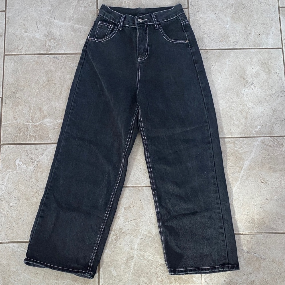 Happy Host Black White Wide Leg Hi-Rise Jeans